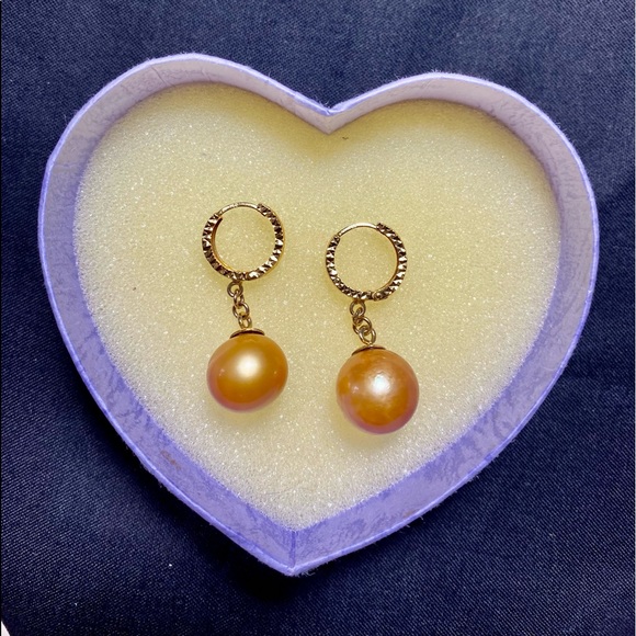 ♥️ SALE✅  SOUTH SEA GOLDEN PEARL IN 18 karats GOLD DANGLING EARRINGS ♥️ - Picture 8 of 10